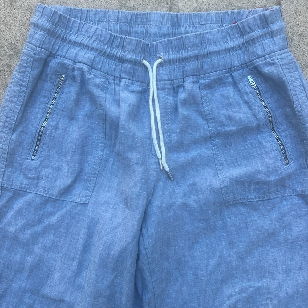 Athleta Cabo Wide Leg Chambray Blue Linen Resort Pants Women's Size 14 - Picture 3 of 7